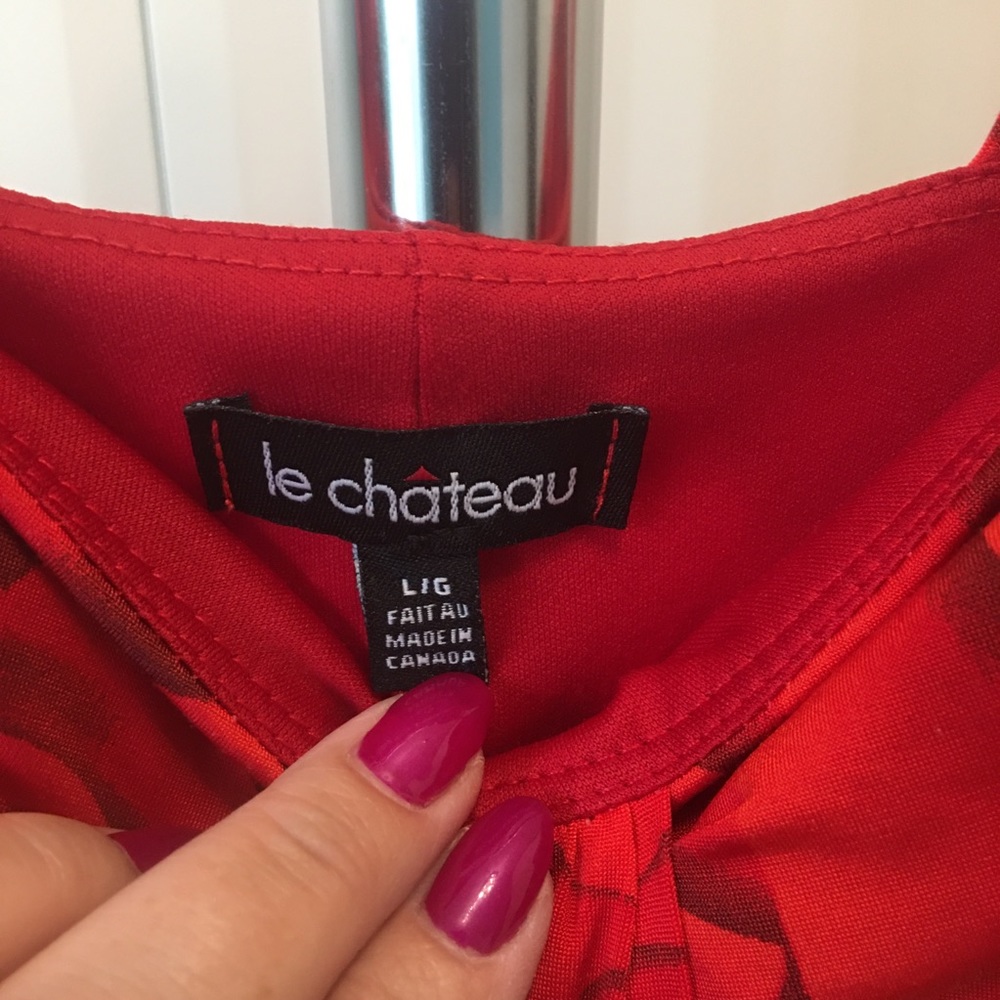 Le Chateau red rose elegant cocktail ruched dress Size L - Picture 7 of 10